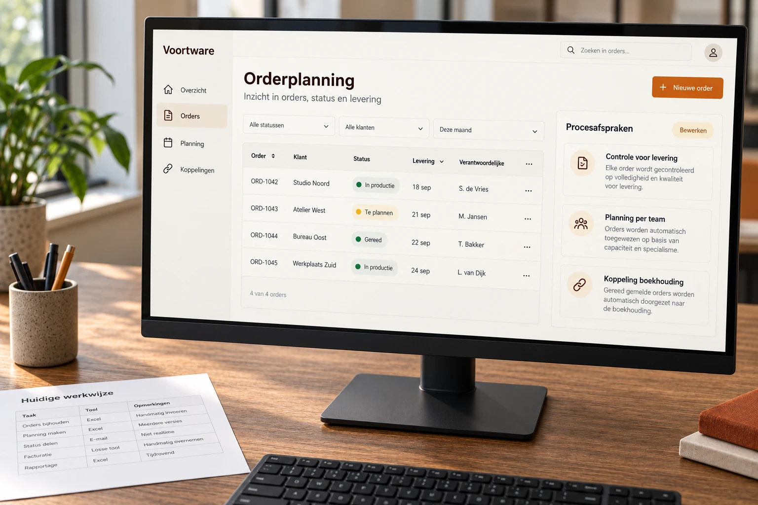 Illustrative order planning with process rules alongside an existing paper workflow